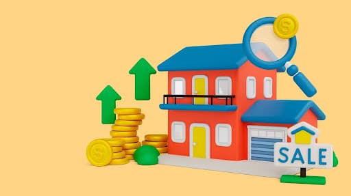 house for sale with illustration of coins for rising costs